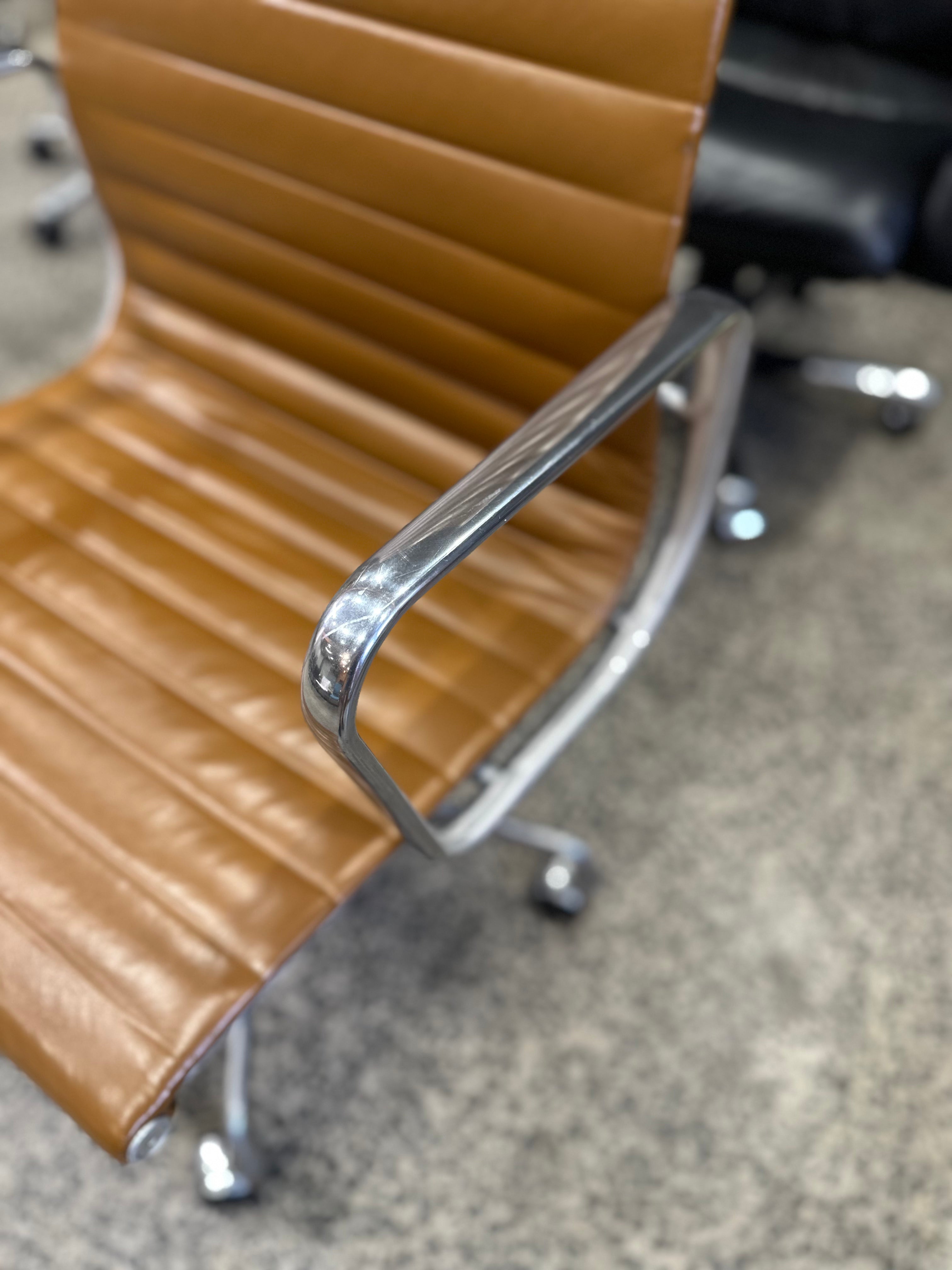 Herman Miller Eames Aluminium Group Management Chair High back Verified Authentic Tan Brown Leather Ray and Charles Eames Chairhub North Melbourne Australia Premium Original Executive Luxury Chairs