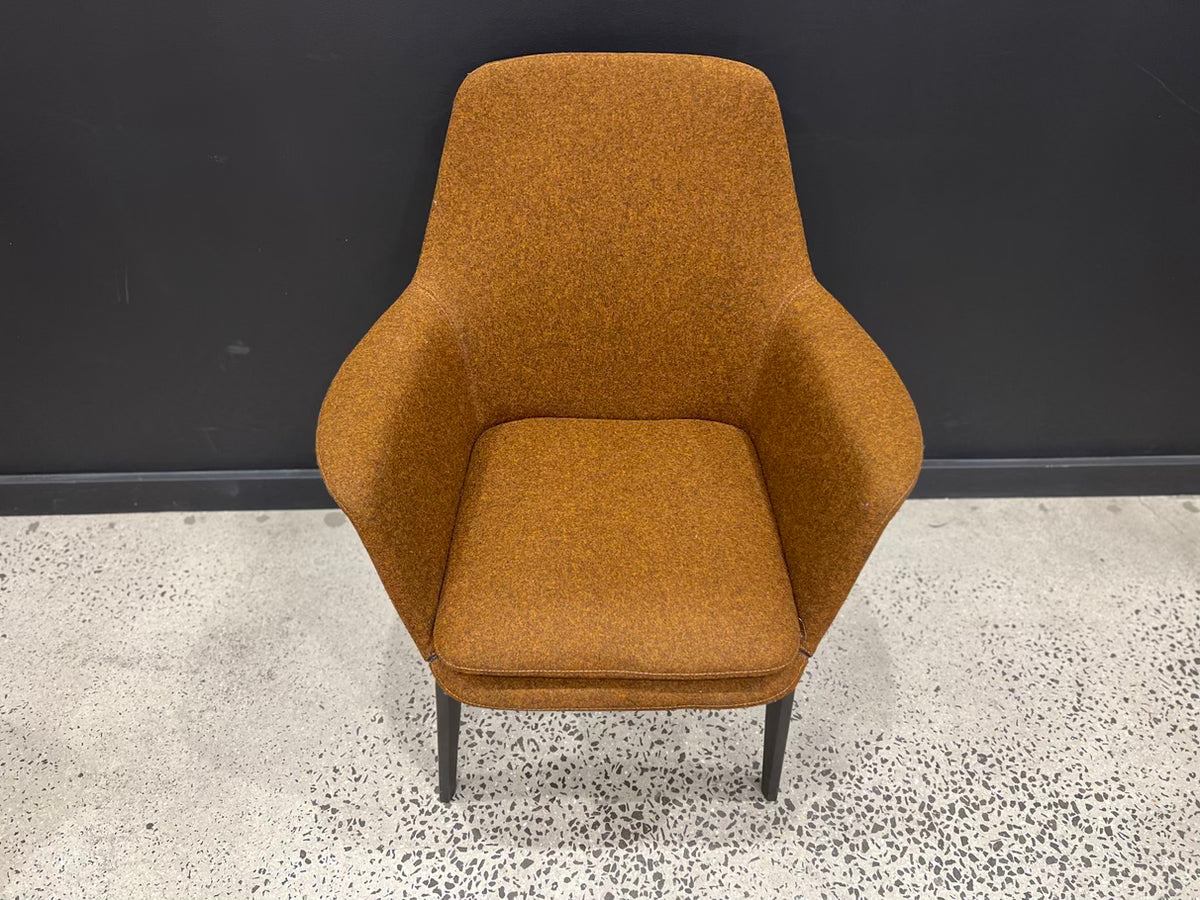 Minotti York Chair with Premium Luxury Danish Wool Brown Soft Touch Durable Fabric Verified Authentic - The Chair Co.