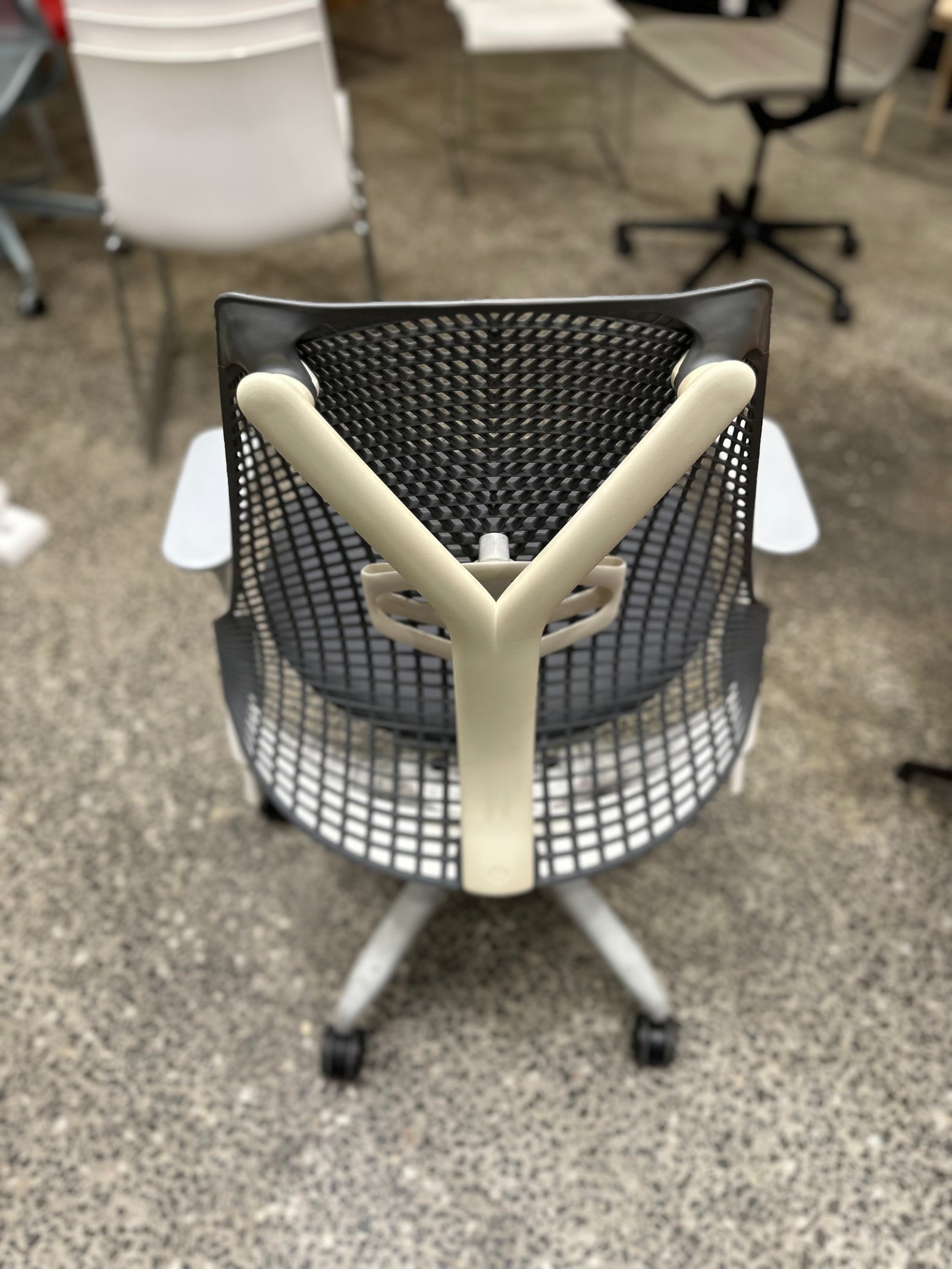 Herman Miller Sayl Chair w/ Adjustable Lumber Grey Back White frame Verified Authentic - The Chair Co.