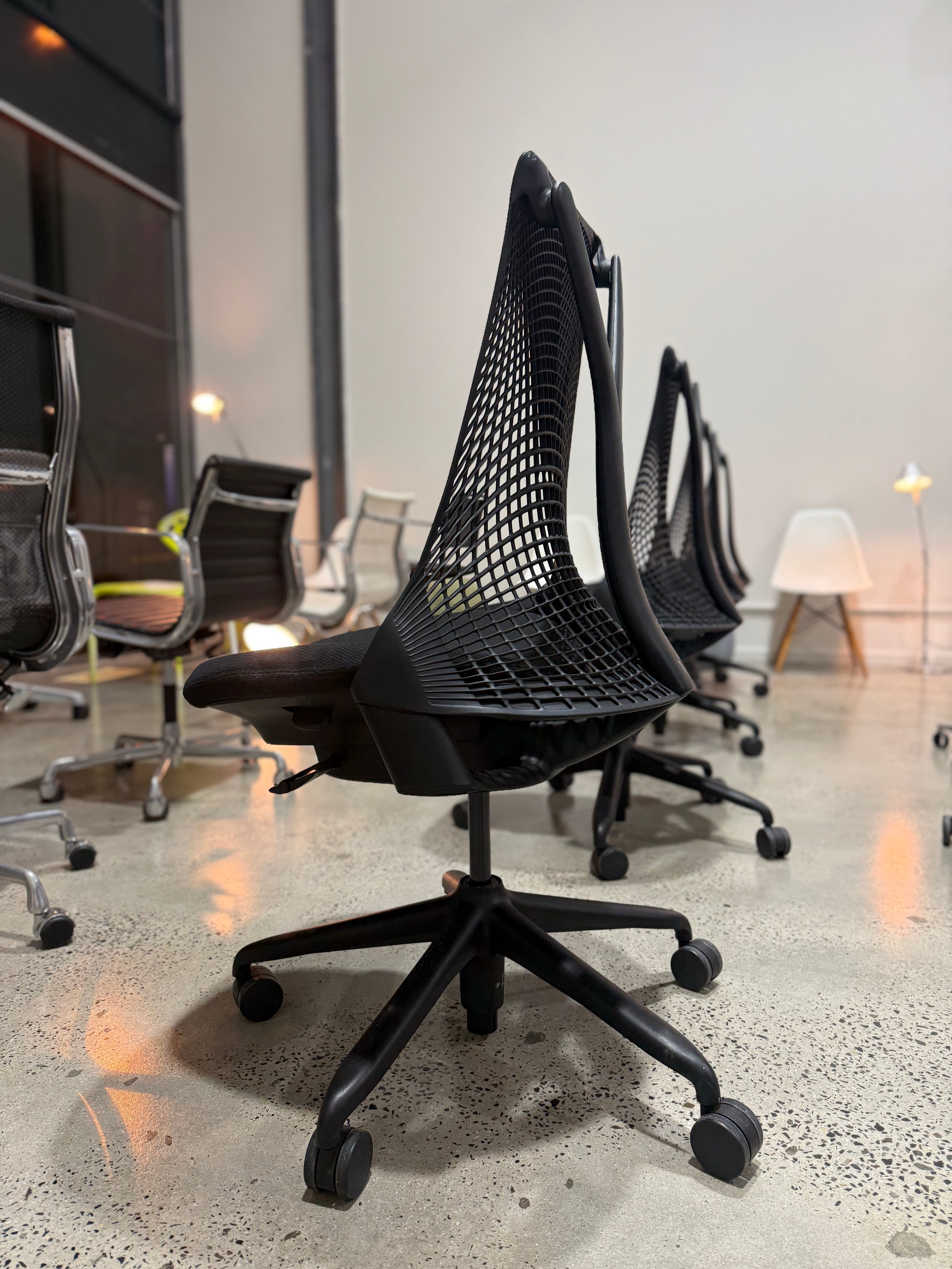 Herman Miller Sayl Chair Authentic Original Genuine Designer Furniture Chairs Sale Corporate Office Work Business Ergonomic Lumber Support Adjustable Design Danish Swiss Scandinavian MCM Modern Architect Interior meeting conference executive minimal gaming MacBook iPhone Vitra Aeron Leap Gesture Mirra Sustainable Recycled Recycling