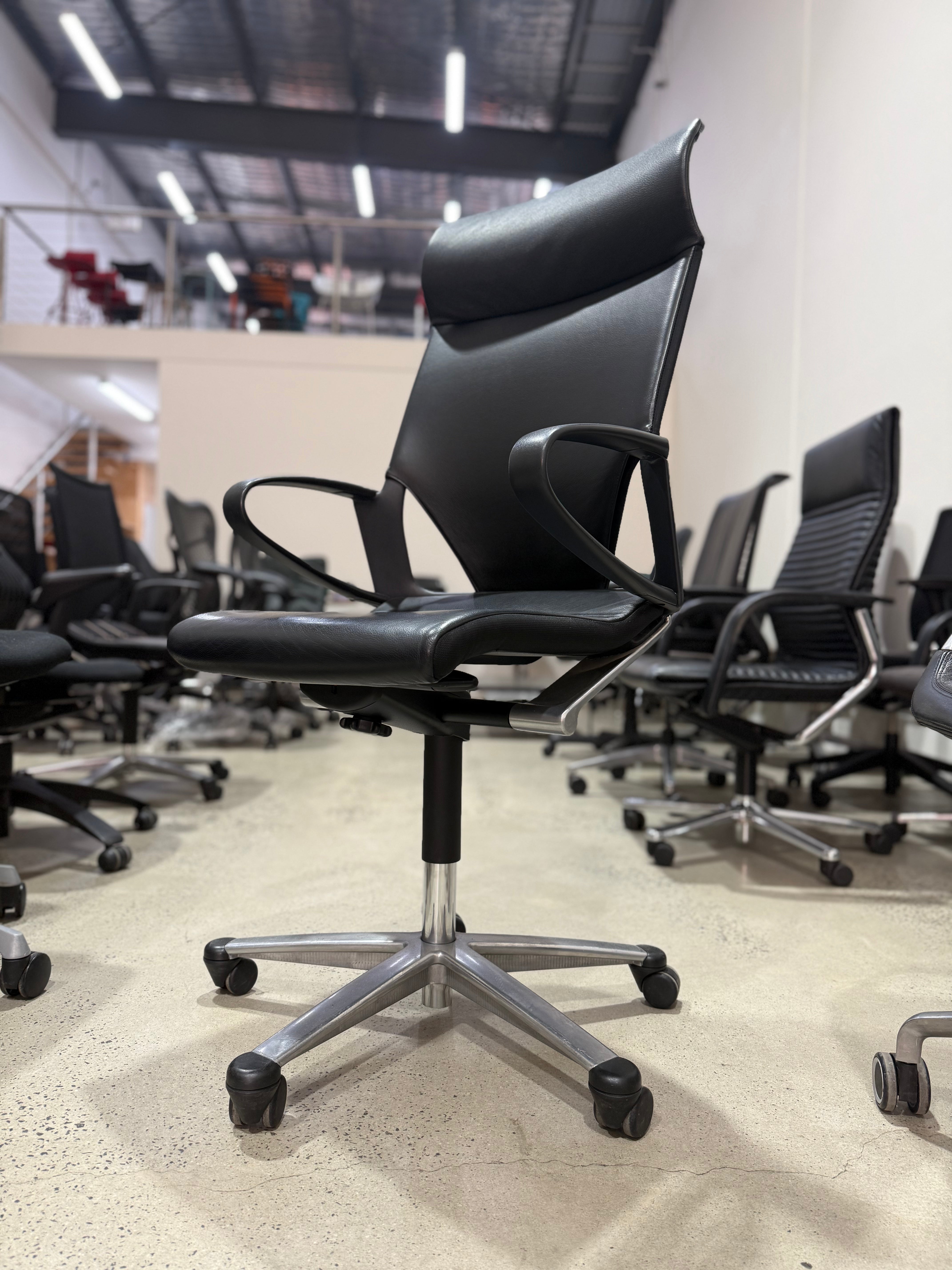 Wilkhahn Modus Executive 28 284/71 Black Club Leather High-back Ergonomic Armchair for Office - The Chair Co.