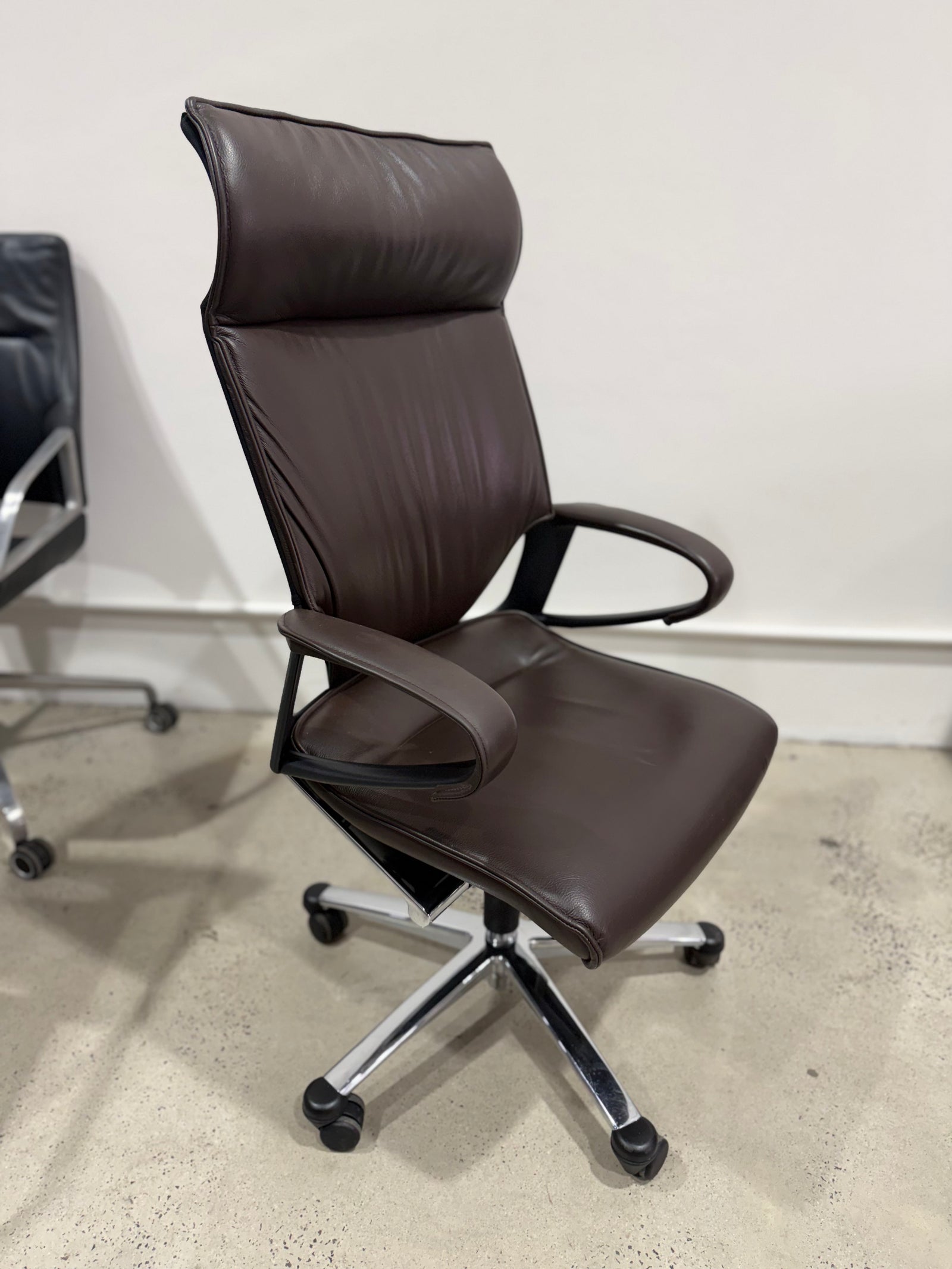 Wilkhahn Modus Executive 28 Dark Brown Soft Leather High-back Ergonomic Armchair for Office - The Chair Co.