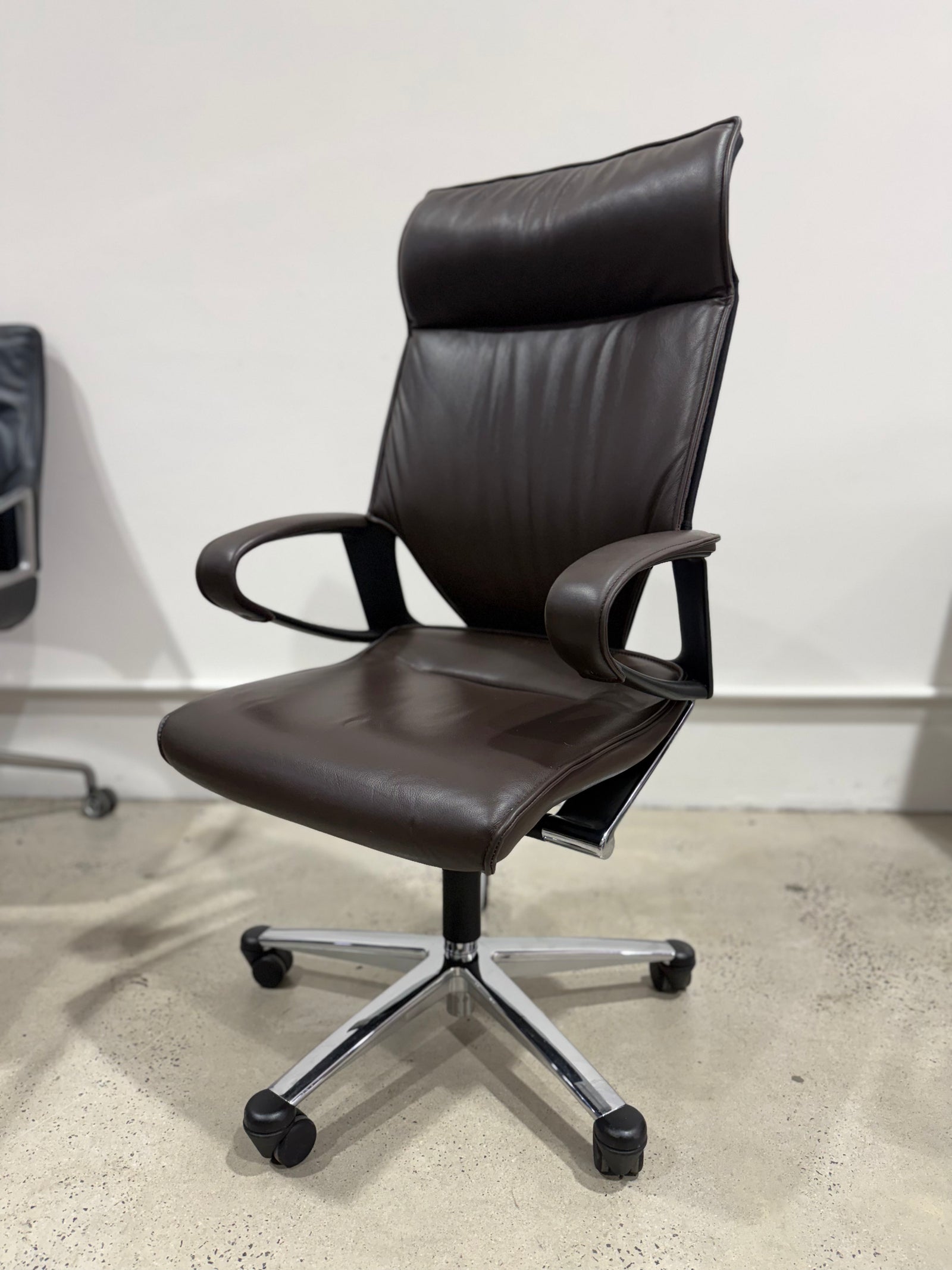 Wilkhahn Modus Executive 28 Dark Brown Soft Leather High-back Ergonomic Armchair for Office - The Chair Co.