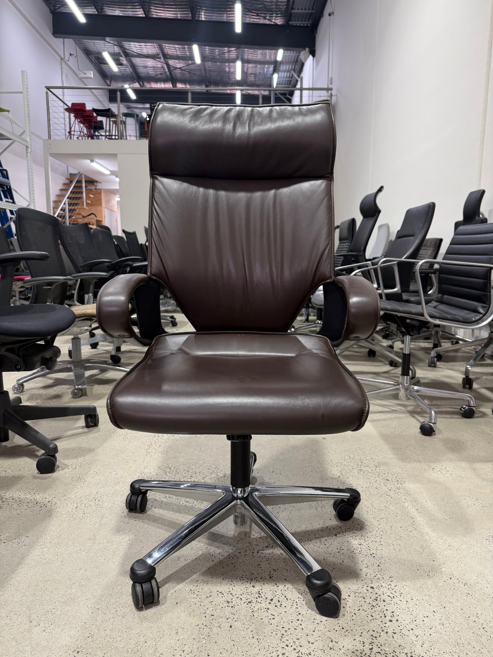 Wilkhahn Modus Executive 28 Dark Brown Soft Leather High-back Ergonomic Armchair for Office - The Chair Co.