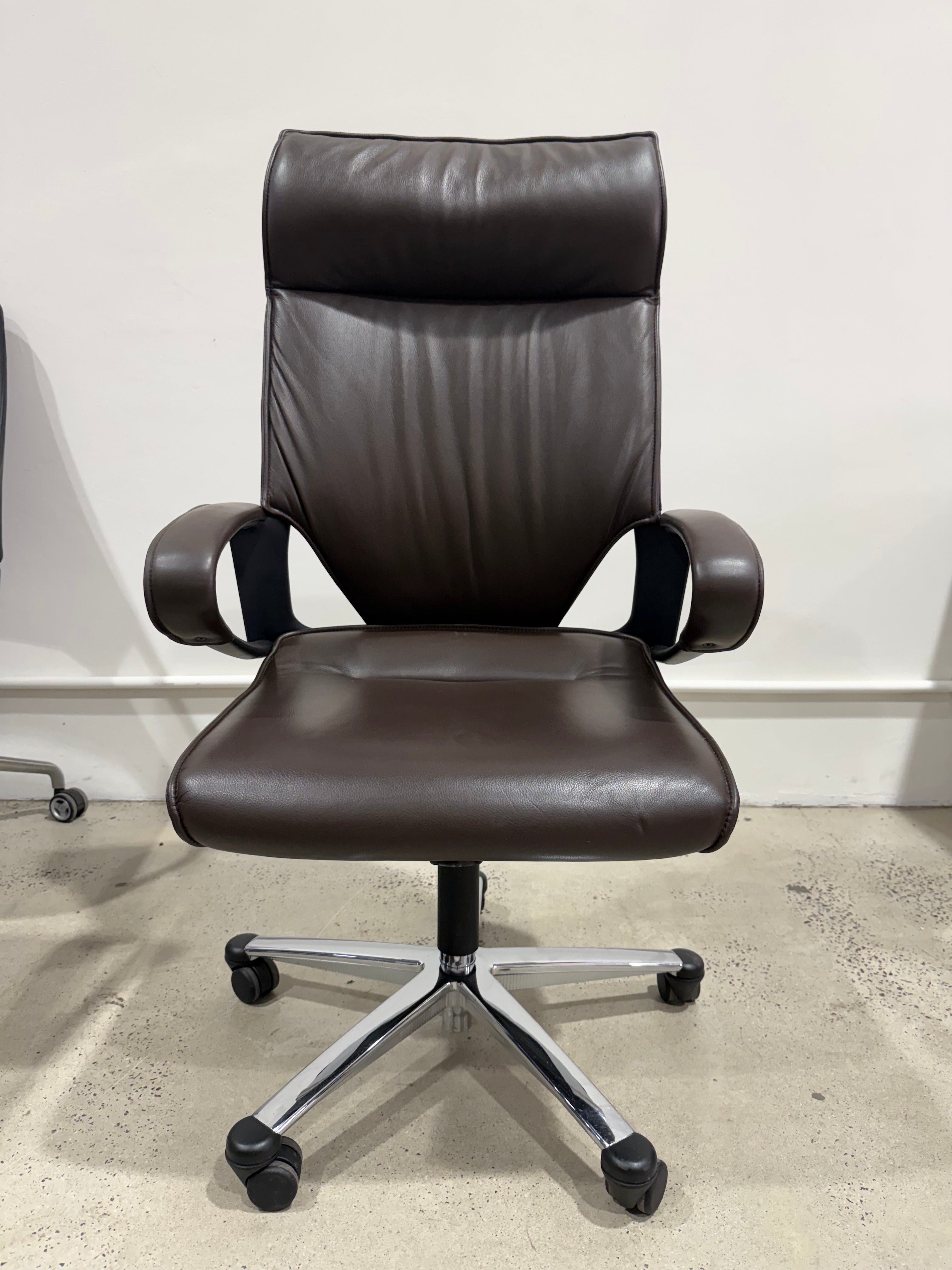 Wilkhahn Modus Executive 28 Dark Brown Soft Leather High-back Ergonomic Armchair for Office - The Chair Co.