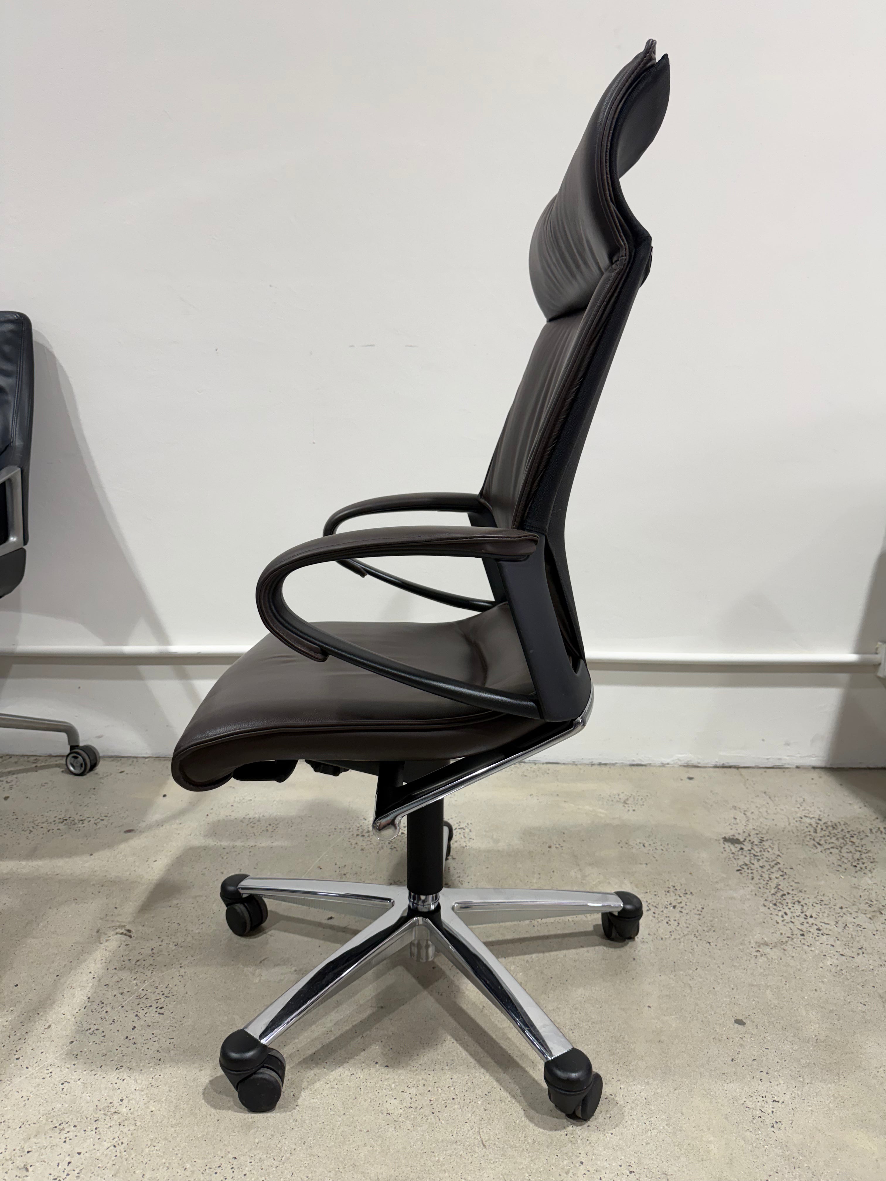 Wilkhahn Modus Executive 28 Dark Brown Soft Leather High-back Ergonomic Armchair for Office - The Chair Co.