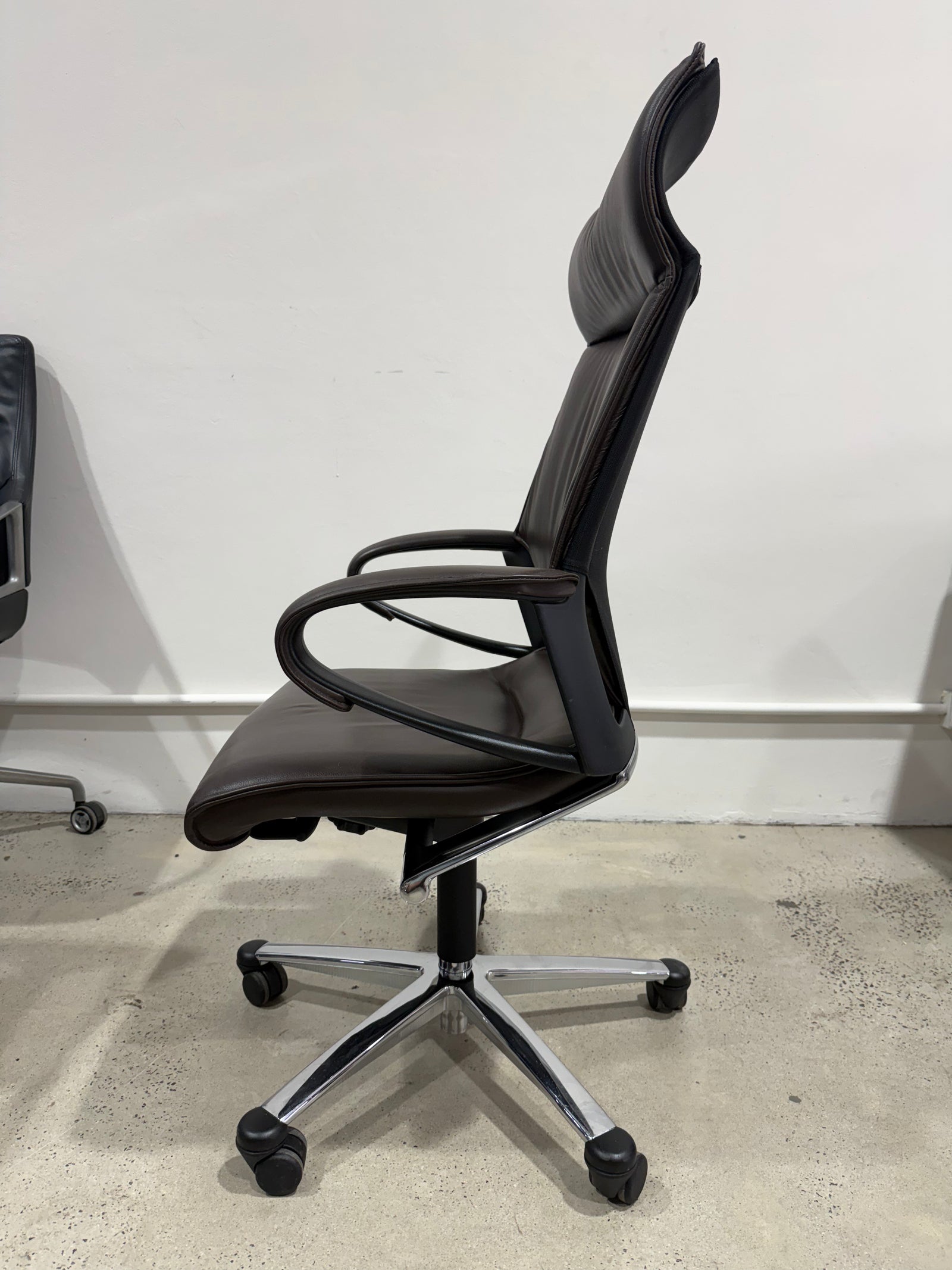 Wilkhahn Modus Executive 28 Dark Brown Soft Leather High-back Ergonomic Armchair for Office - The Chair Co.